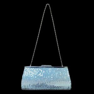 Y2K Silver Disco Sequined Clutch/ Frame Bag with Silver Chain Strap